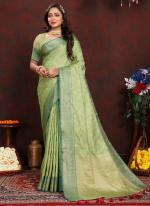 Soft Cotton Silk Green Wedding Wear Weaving Saree